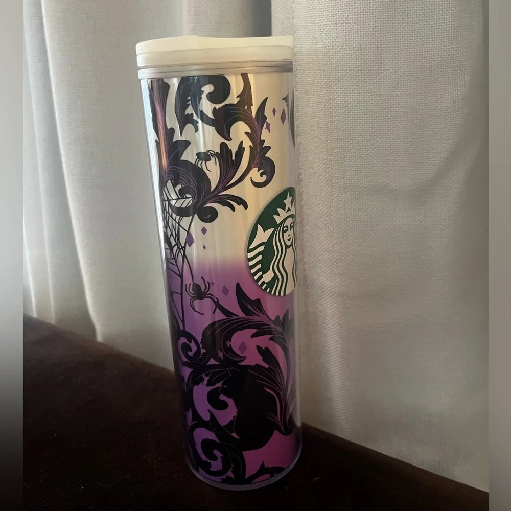 Starbucks glow in the dark skinny tumbler spider web cup color changing 16 oz